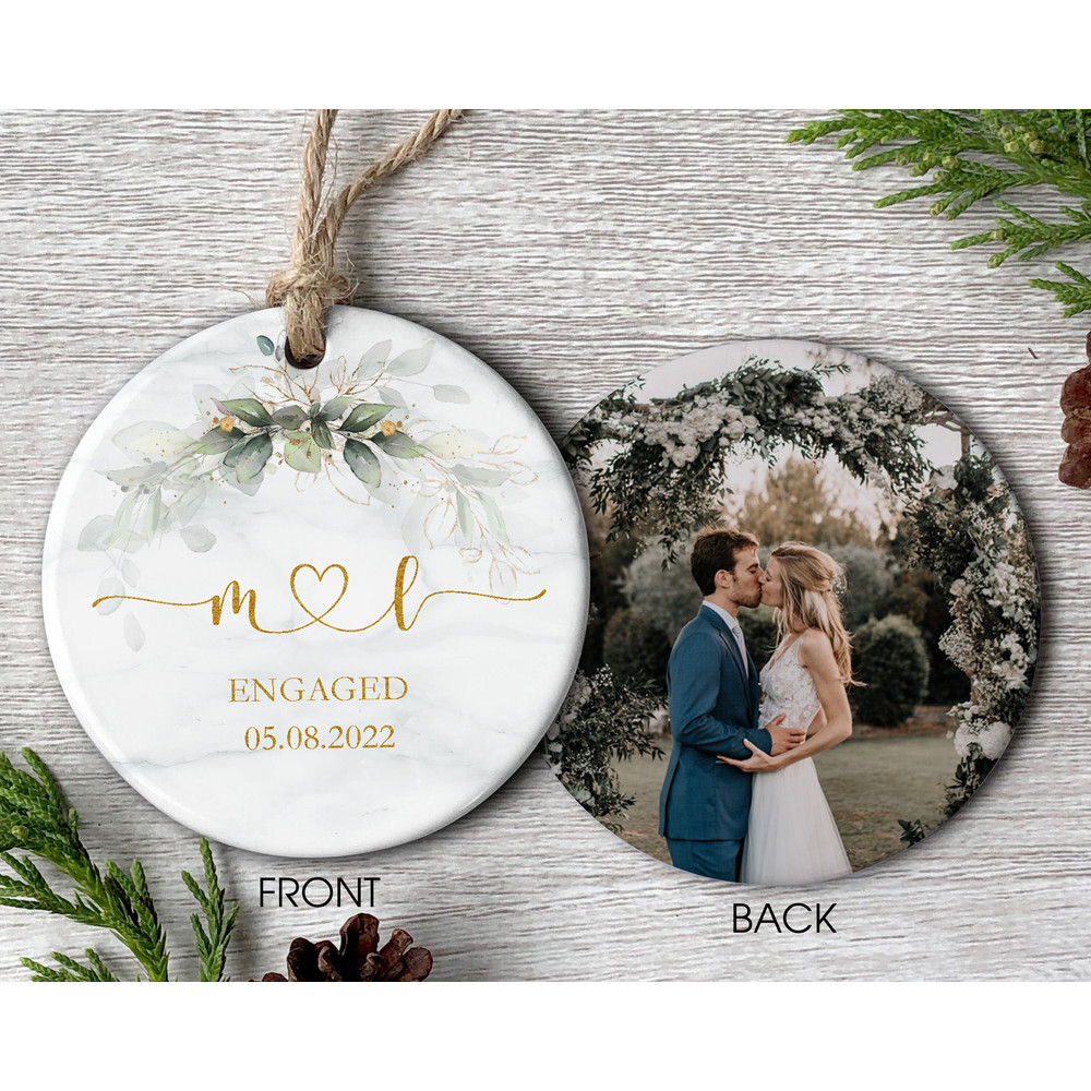 Personalized Engagement Ornament, Engaged Christmas Ornament, Ceramic Photo Ornament, Engagement Gift For Couple, Just Engaged Couple Gift - 1.jpg