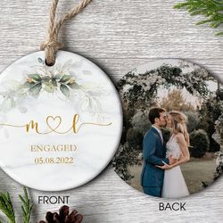 personalized engagement ornament, engaged christmas ornament, ceramic photo ornament