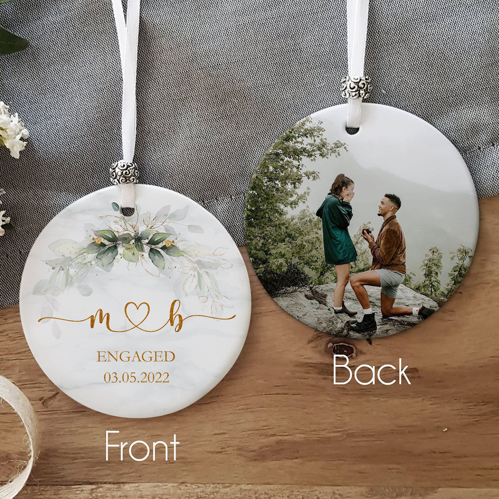 Personalized Engagement Ornament, Engaged Christmas Ornament, Ceramic Photo Ornament, Engagement Gift For Couple, Just Engaged Couple Gift - 2.jpg