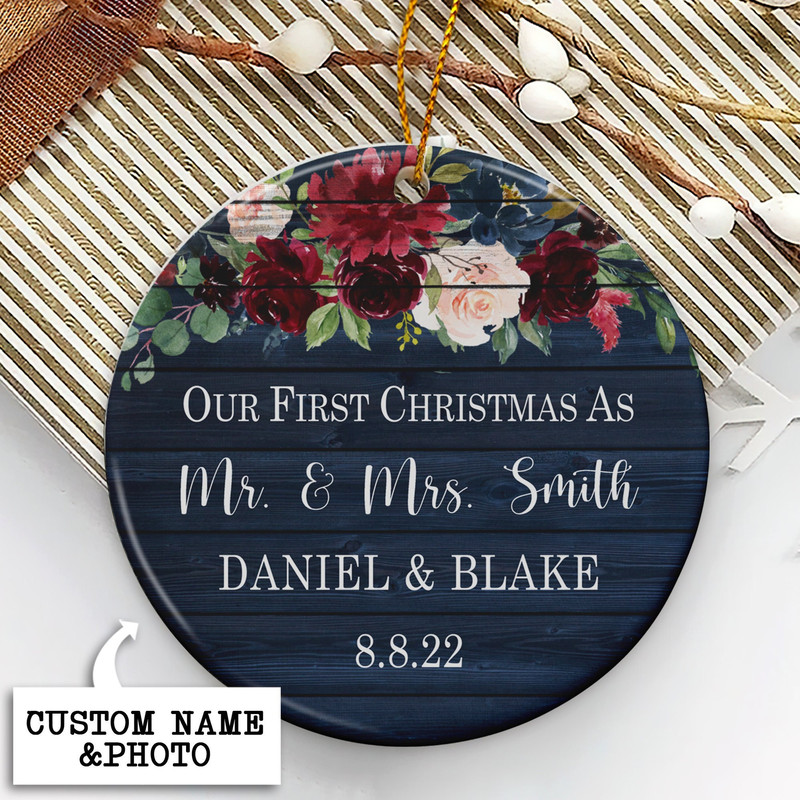 Personalized Mr Mrs Christmas Ornament, Wedding Gift Keepsake, First Christmas Married Ornament, Our First Christmas as Mr and Mrs Ornament - 1.jpg