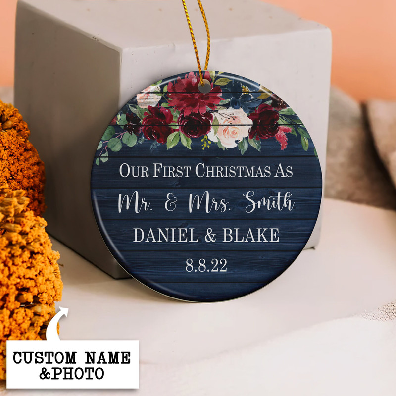 Personalized Mr Mrs Christmas Ornament, Wedding Gift Keepsake, First Christmas Married Ornament, Our First Christmas as Mr and Mrs Ornament - 3.jpg