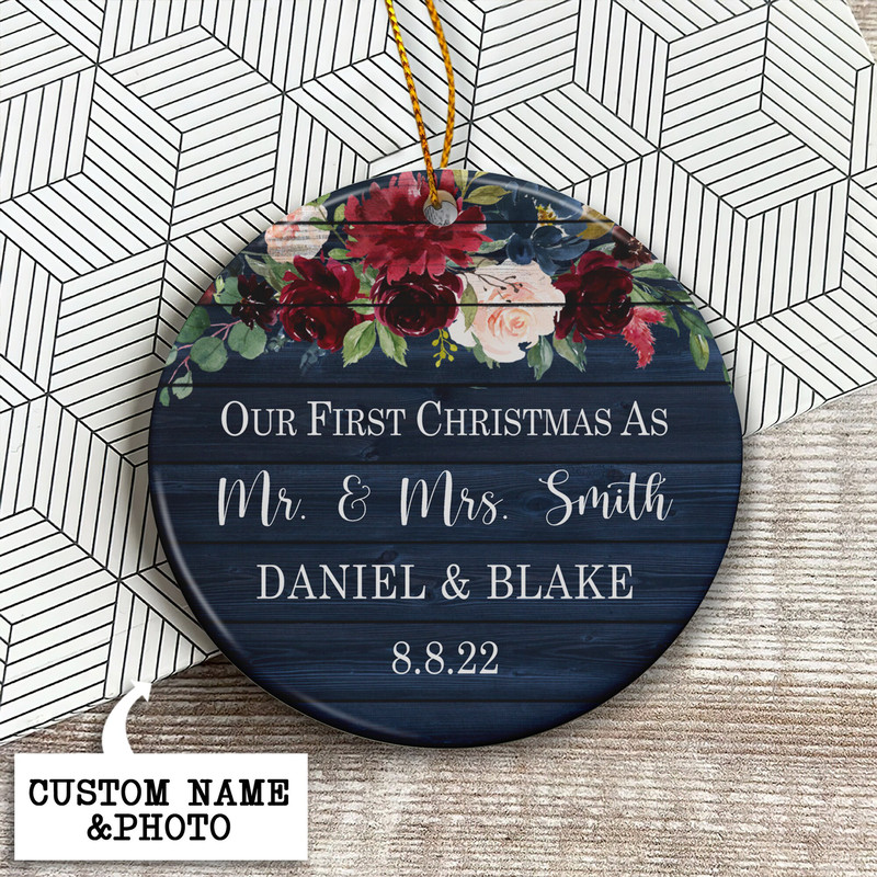 Personalized Mr Mrs Christmas Ornament, Wedding Gift Keepsake, First Christmas Married Ornament, Our First Christmas as Mr and Mrs Ornament - 4.jpg
