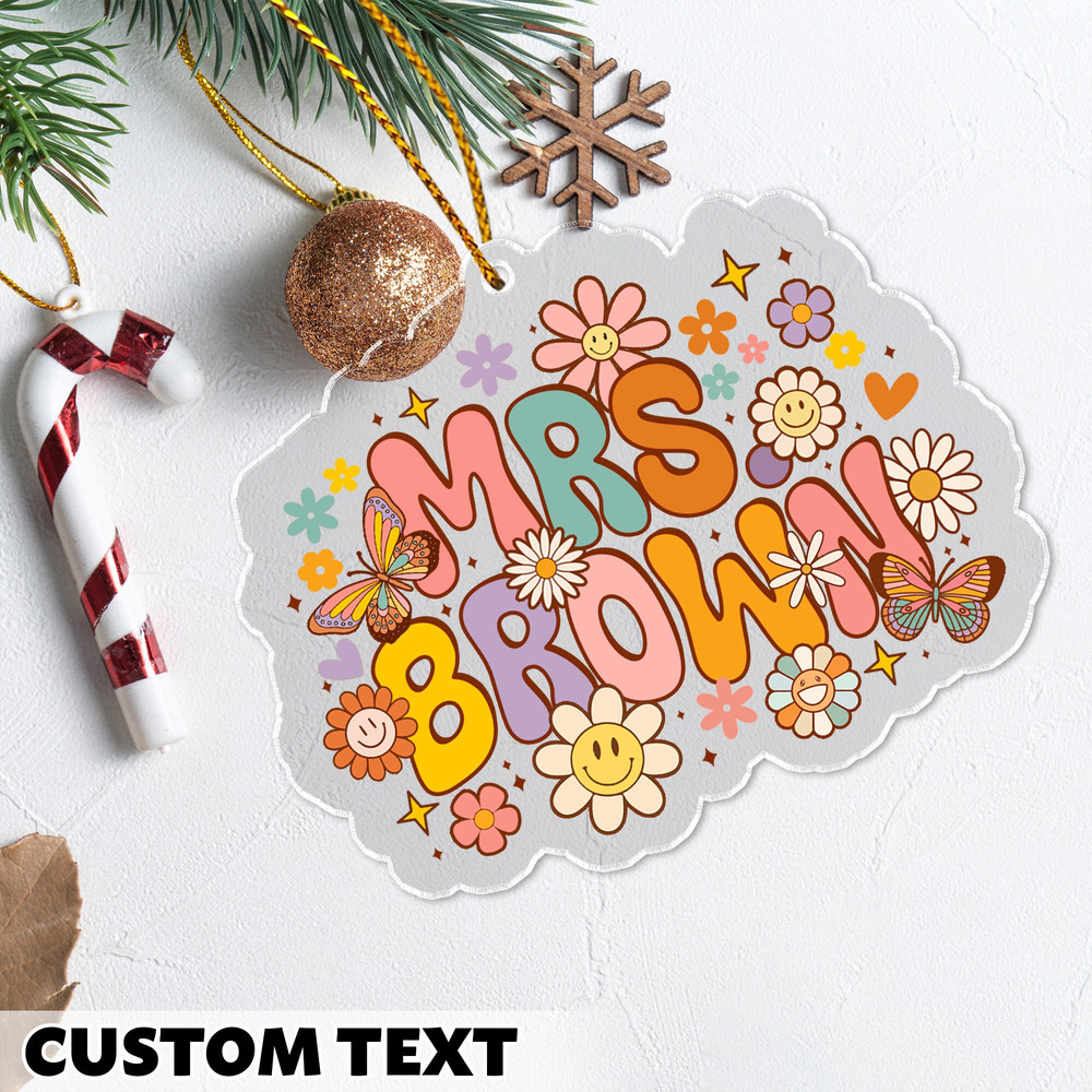 Personalized Teacher Christmas Ornament, Teacher Ornament Keepsake, Groovy Teacher Name Ornament, Teacher Gift, Christmas Gift for Teacher - 1.jpg