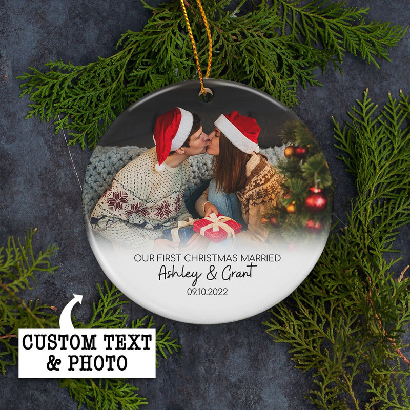 Personalized Our First Christmas Married Ornament, Newlywed Gift, Married Christmas Ornament, Wedding Gift Keepsake, Ceramic Photo Ornament - 9.jpg
