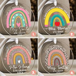 personalized teacher christmas ornament, custom rainbow teacher gift, custom teacher ornament with name  grade