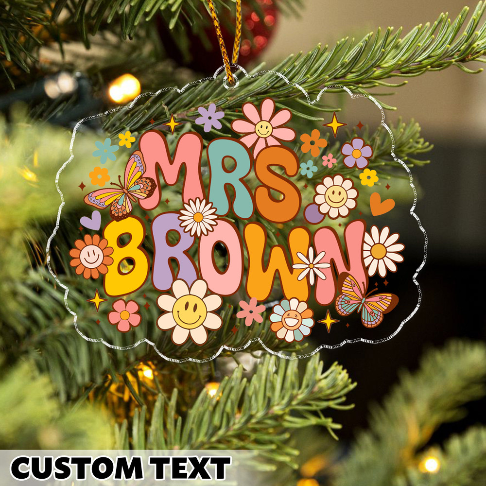 Personalized Teacher Christmas Ornament, Teacher Ornament Keepsake, Groovy Teacher Name Ornament, Teacher Gift, Christmas Gift for Teacher - 2.jpg