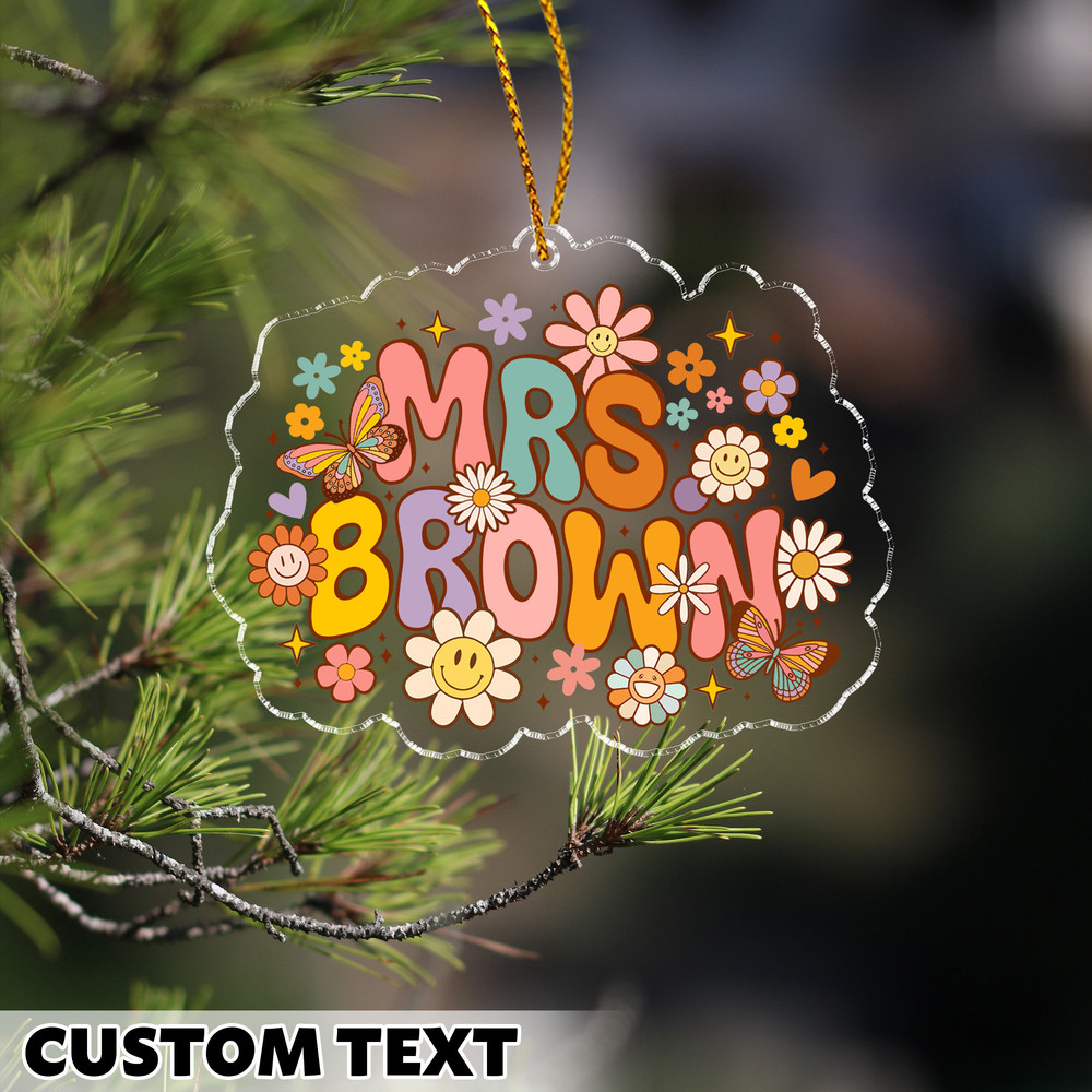 Personalized Teacher Christmas Ornament, Teacher Ornament Keepsake, Groovy Teacher Name Ornament, Teacher Gift, Christmas Gift for Teacher - 3.jpg