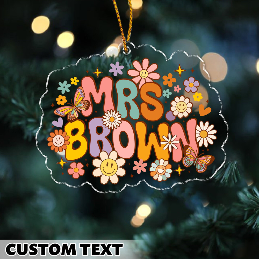 Personalized Teacher Christmas Ornament, Teacher Ornament Keepsake, Groovy Teacher Name Ornament, Teacher Gift, Christmas Gift for Teacher - 4.jpg