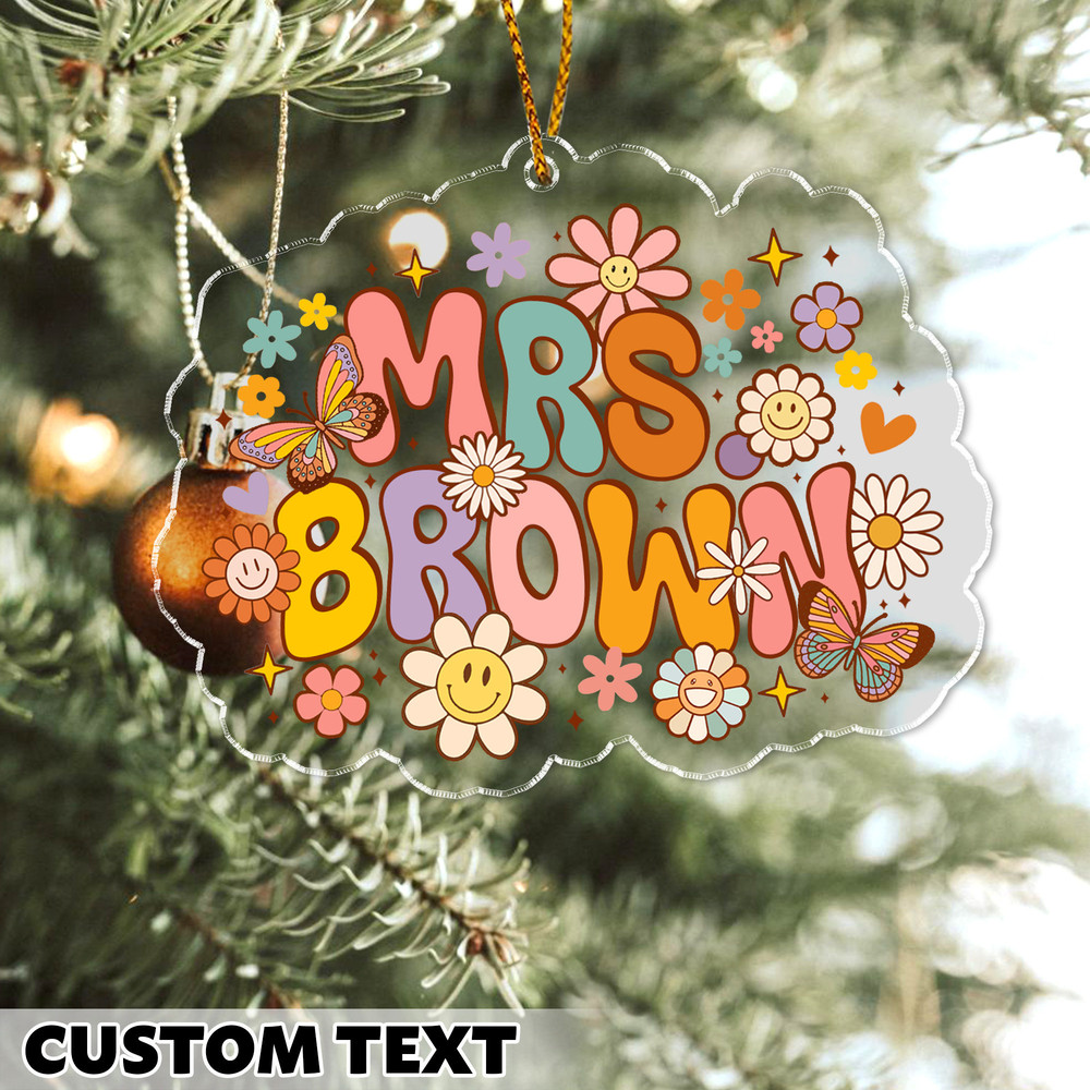 Personalized Teacher Christmas Ornament, Teacher Ornament Keepsake, Groovy Teacher Name Ornament, Teacher Gift, Christmas Gift for Teacher - 5.jpg
