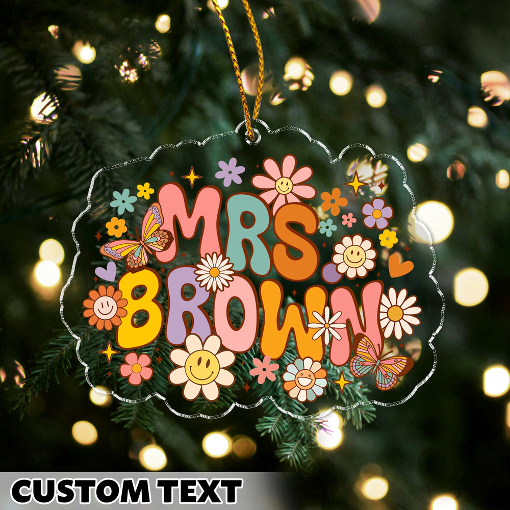 Personalized Teacher Christmas Ornament, Teacher Ornament Keepsake, Groovy Teacher Name Ornament, Teacher Gift, Christmas Gift for Teacher - 7.jpg