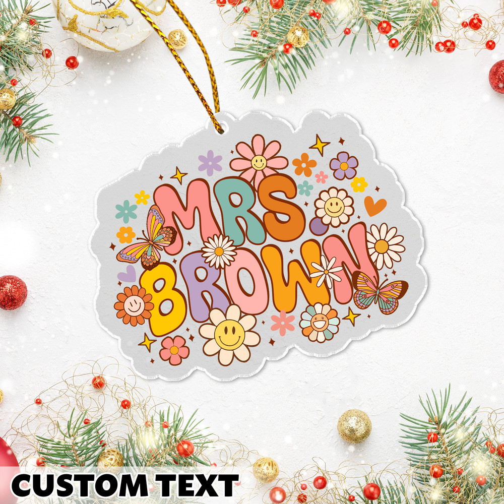 Personalized Teacher Christmas Ornament, Teacher Ornament Keepsake, Groovy Teacher Name Ornament, Teacher Gift, Christmas Gift for Teacher - 8.jpg