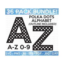 polka dots monogram alphabet and numbers svg bundle, polka dots letters svg bundle, polka dots svg, cricut cut file, 36 individual cut file
