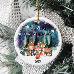 Woodland Babys First Christmas Ornament, Personalized Baby Christmas Ornament, Babys First Christmas Decoration
