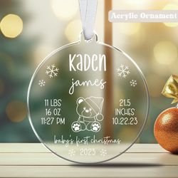 Babys First Christmas Ornament, Personalized Newborn Ornament, Baby Christmas Gift