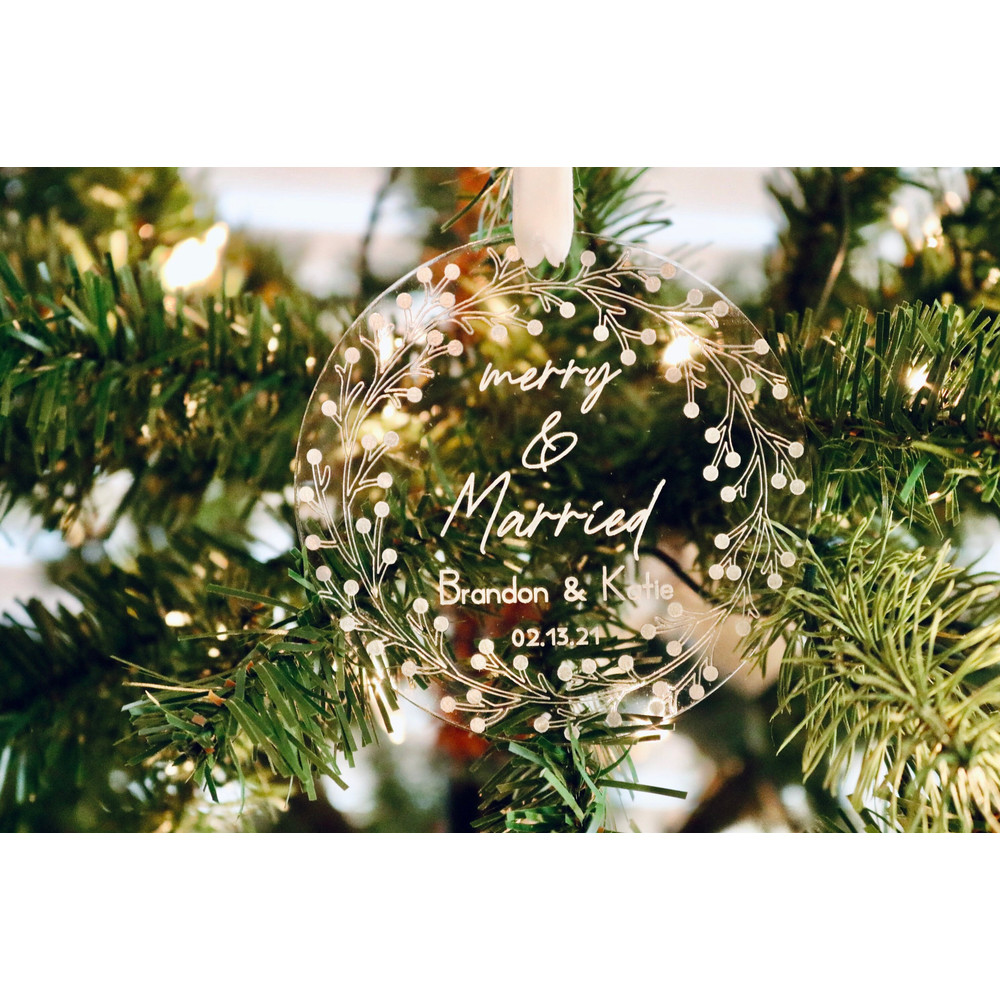 merry & married ornament wedding ornament christmas ornament our first christmas engagement ornament wedding gift for couple A008 - 2.jpg