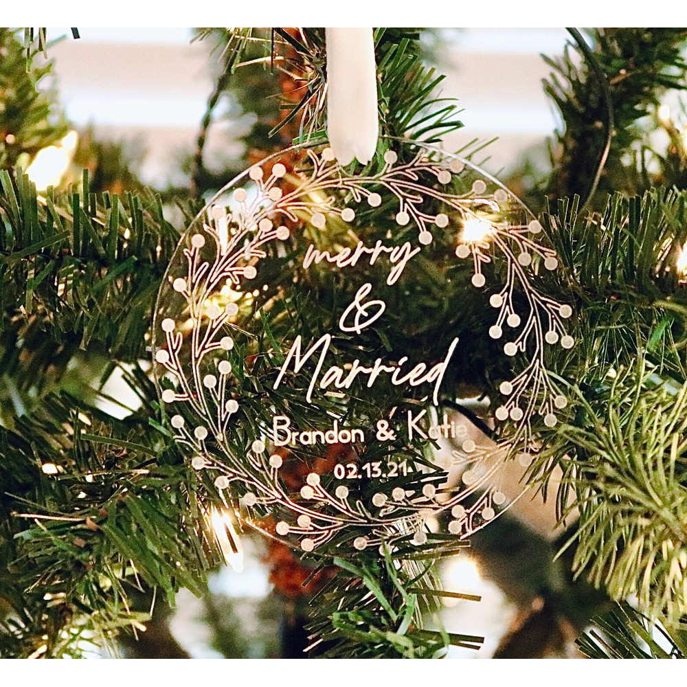 merry & married ornament wedding ornament christmas ornament our first christmas engagement ornament wedding gift for couple A008 - 3.jpg