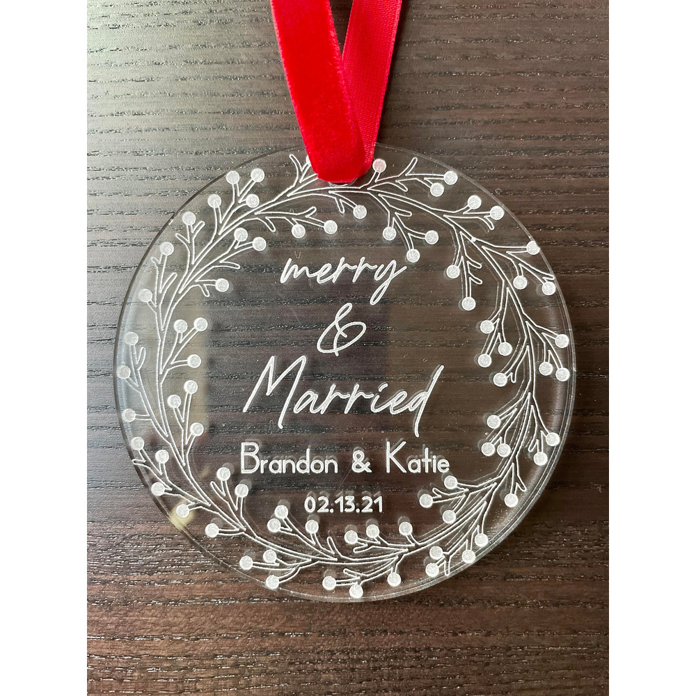 merry & married ornament wedding ornament christmas ornament our first christmas engagement ornament wedding gift for couple A008 - 4.jpg