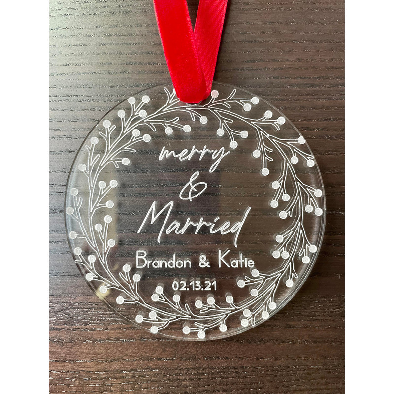 merry & married ornament wedding ornament christmas ornament our first christmas engagement ornament wedding gift for couple A008 - 4.jpg
