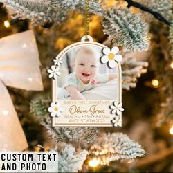 Babys First Christmas Ornament 2023, Personalized Birth Stats First Christmas Ornament, Custom Photo Ornament