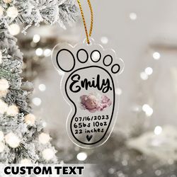 Babys First Christmas Ornament 2023, Personalized Birth Stats Ornament, Baby Photo Ornament