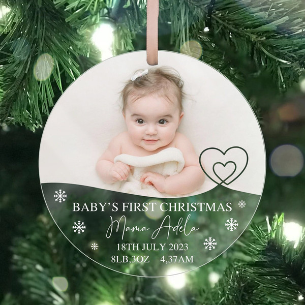 Baby's First Christmas Ornament, Acrylic Photo Ornament, Personalized New Baby Ornament 2023, Birth Stats Keepsake, Newborn Baby Gift - 1.jpg