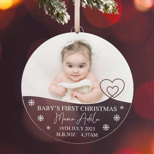 Baby's First Christmas Ornament, Acrylic Photo Ornament, Personalized New Baby Ornament 2023, Birth Stats Keepsake, Newborn Baby Gift - 2.jpg