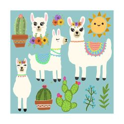 llama clipart, png, decorated llama, alpaca clip art, digital download, cute llama, alpaca graphics, spring, digital stickers