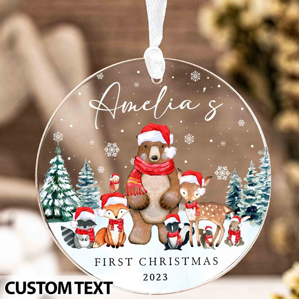 Personalized Baby First Christmas Ornament, New Baby Christmas Gift, Baby Keepsake, Baby Shower Gift, 1st Christmas Gift, Woodland Animals - 1.jpg