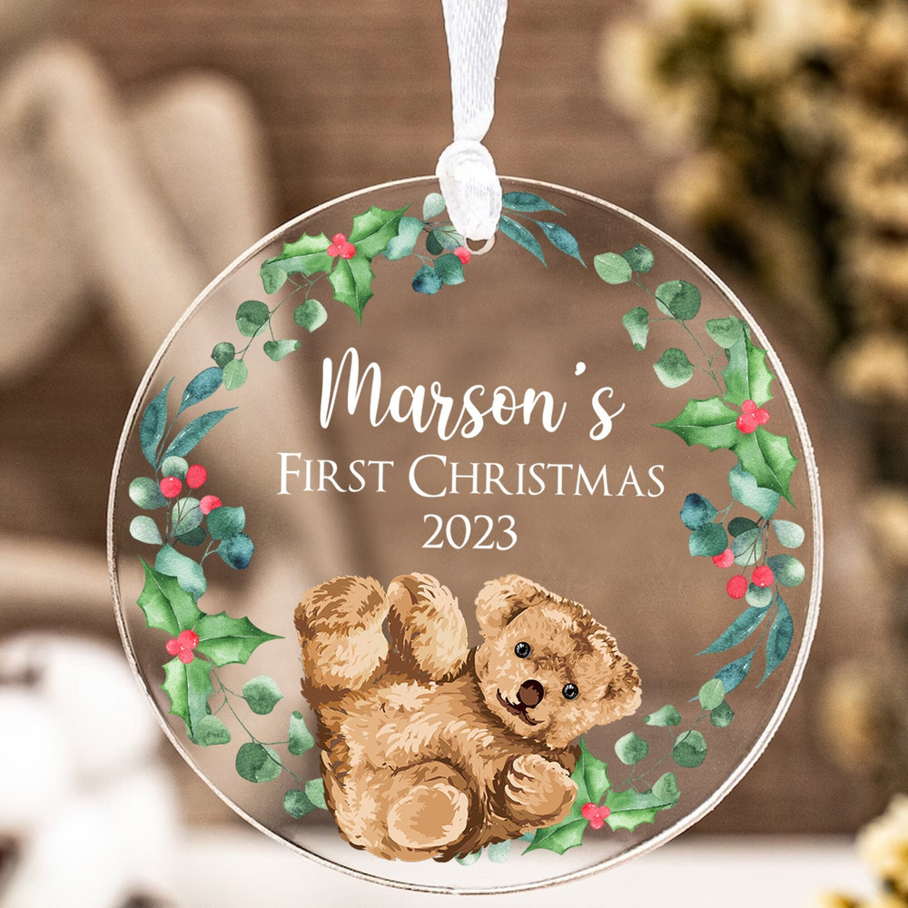Personalized Baby's First Christmas Ornament, Cute Bear Baby Ornament, Gift For New Baby, New Born Gift, 1st Xmas Baby Boy Ornament - 1.jpg