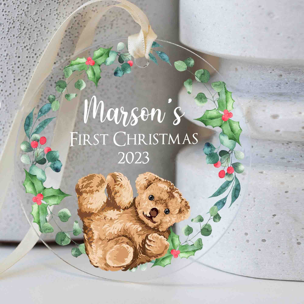 Personalized Baby's First Christmas Ornament, Cute Bear Baby Ornament, Gift For New Baby, New Born Gift, 1st Xmas Baby Boy Ornament - 3.jpg