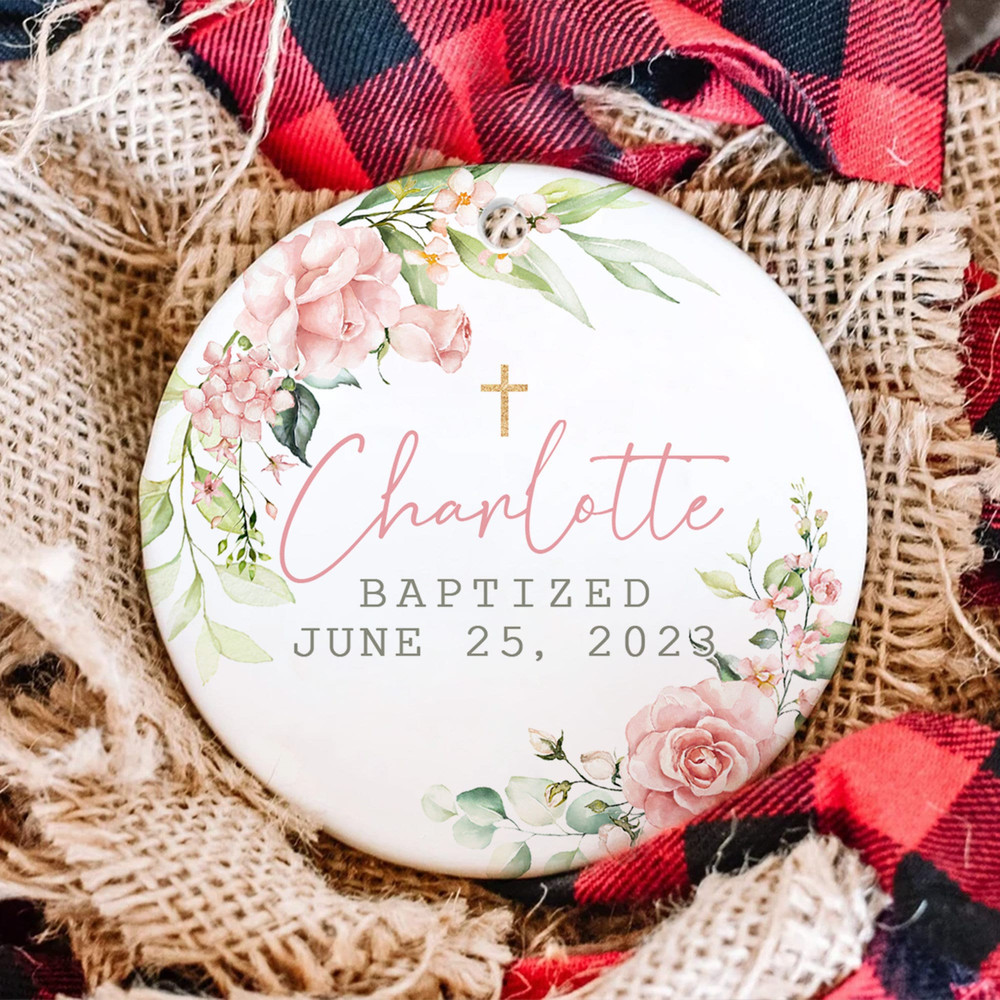 Personalized Baptized Ornament, Baptism Chrismas Gift, Custom Cross Porcelain, Xmas Tree Decor, Custom Baptized Keepsake, Religious Ornament - 1.jpg