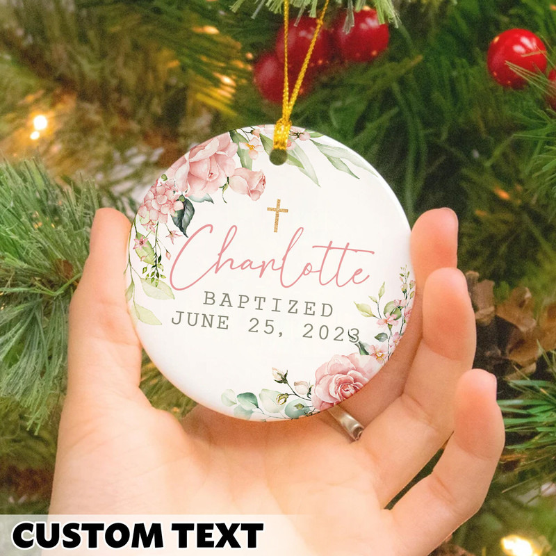 Personalized Baptized Ornament, Baptism Chrismas Gift, Custom Cross Porcelain, Xmas Tree Decor, Custom Baptized Keepsake, Religious Ornament - 8.jpg