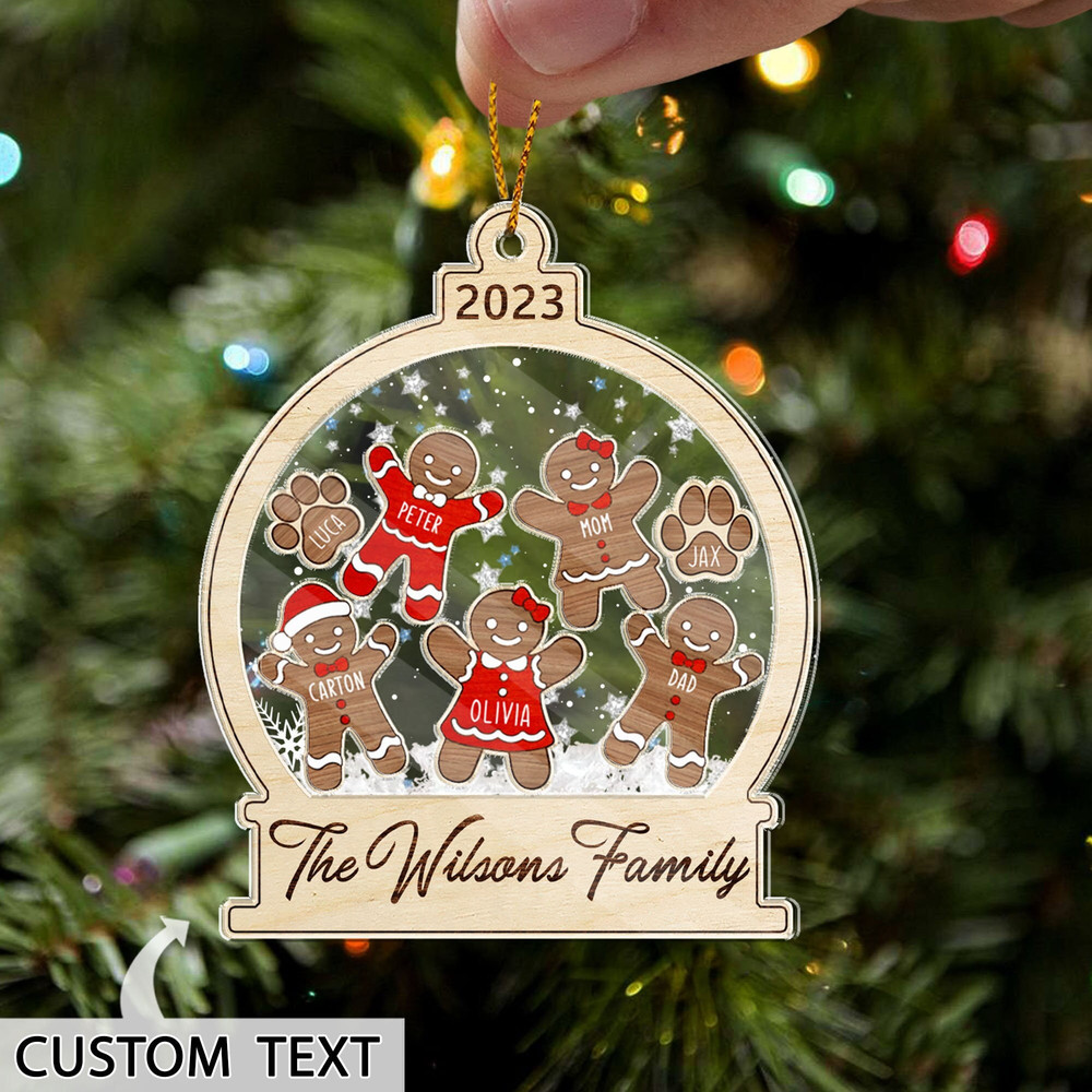 Personalized Family Christmas Ornament, Custom Gingerbread Family Ornament, 4D Shake Family Ornament, 2023 Family With Cat Dog Ornament - 1.jpg