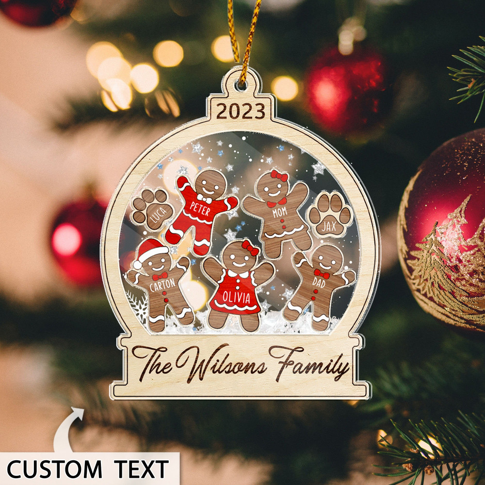 Personalized Family Christmas Ornament, Custom Gingerbread Family Ornament, 4D Shake Family Ornament, 2023 Family With Cat Dog Ornament - 2.jpg