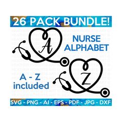 nurse alphabet svg bundle, nurse monogram alphabet, nurse letters svg, gift for nurse, nurse svg, cricut cut file, 26 cut files