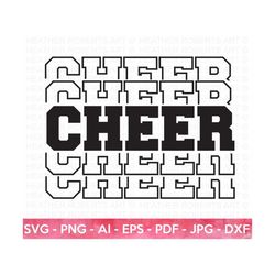 cheer svg, stacked cheer svg, cheerleading svg, cheer team svg, cheerleader girl svg, cheer mom svg, cut file for cricut, silhouette