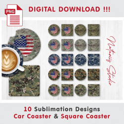 10 Camouflage Patterns Templates - Sublimation Waterslade Pattern - Car Coaster Design - Digital Download