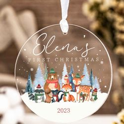 woodland babys 1st christmas ornament, personalized baby christmas ornament, babys first christmas decoration