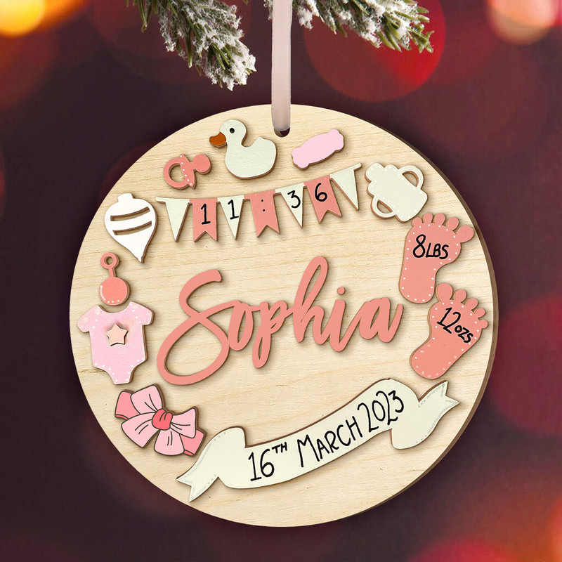 Wooden Personalized Baby Birth Stat Ornament, Baby's First Christmas Ornament, Wood Baby Keepsake, Baby Shower Gift, Newborn Baby Gift - 10.jpg