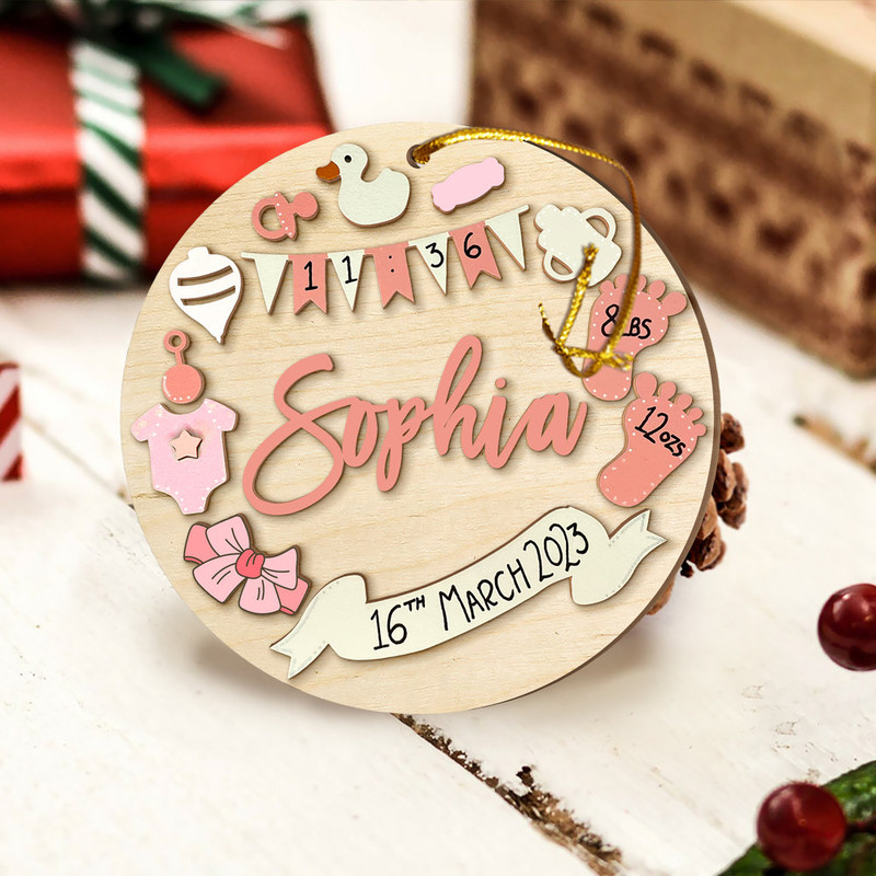 Wooden Personalized Baby Birth Stat Ornament, Baby's First Christmas Ornament, Wood Baby Keepsake, Baby Shower Gift, Newborn Baby Gift - 2.jpg