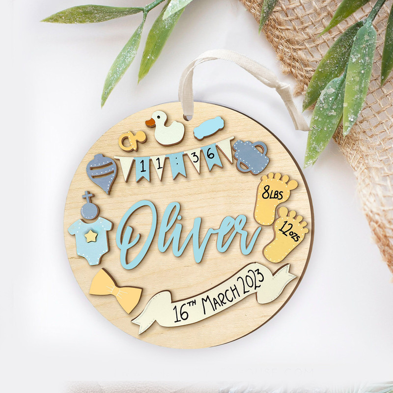 Wooden Personalized Baby Birth Stat Ornament, Baby's First Christmas Ornament, Wood Baby Keepsake, Baby Shower Gift, Newborn Baby Gift - 3.jpg