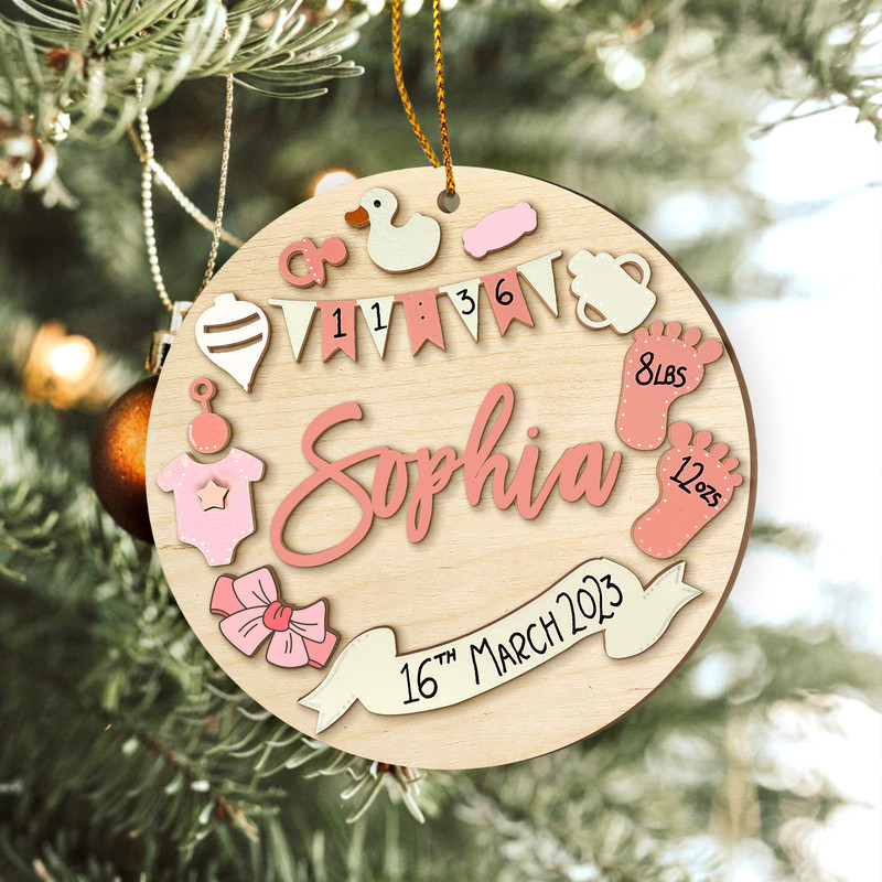 Wooden Personalized Baby Birth Stat Ornament, Baby's First Christmas Ornament, Wood Baby Keepsake, Baby Shower Gift, Newborn Baby Gift - 4.jpg