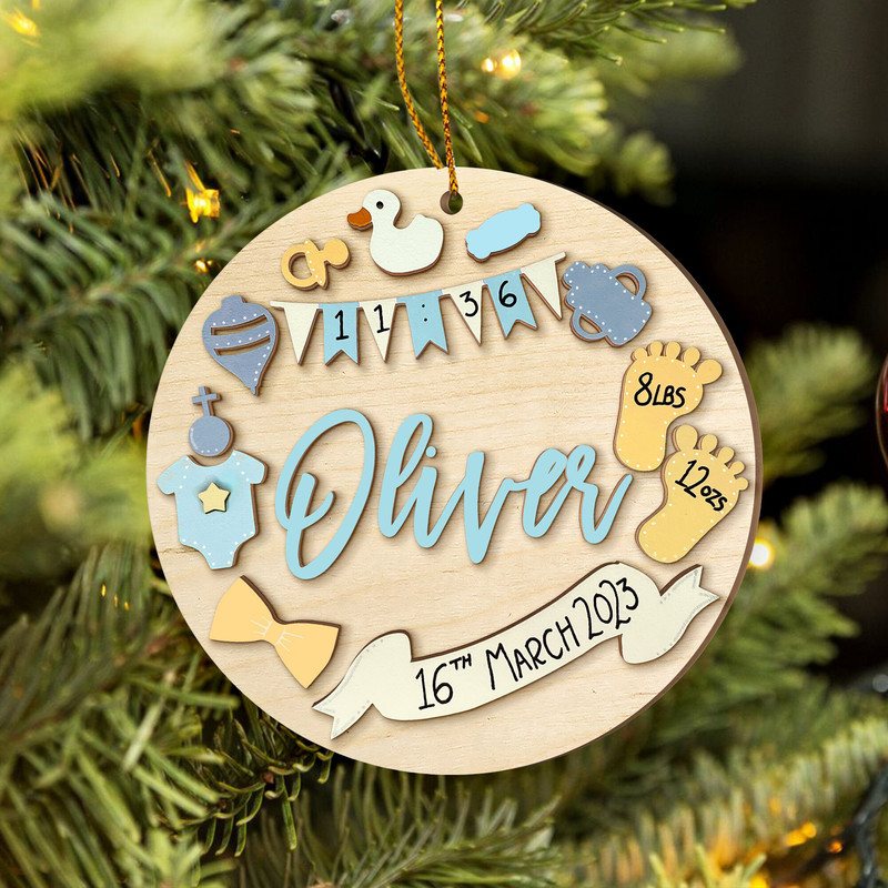 Wooden Personalized Baby Birth Stat Ornament, Baby's First Christmas Ornament, Wood Baby Keepsake, Baby Shower Gift, Newborn Baby Gift - 5.jpg