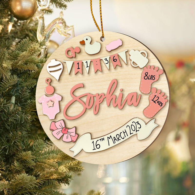 Wooden Personalized Baby Birth Stat Ornament, Baby's First Christmas Ornament, Wood Baby Keepsake, Baby Shower Gift, Newborn Baby Gift - 6.jpg