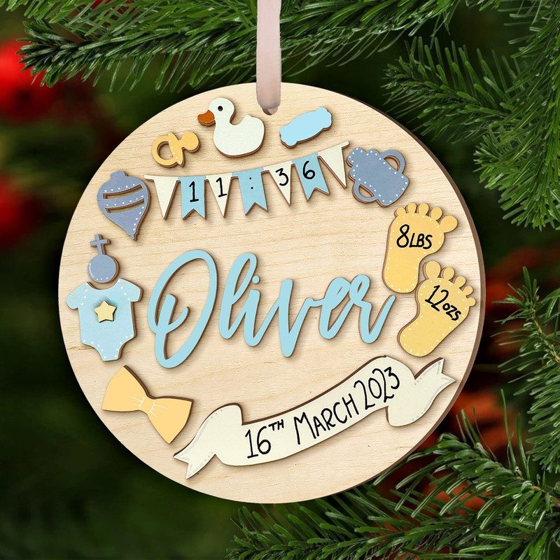 Wooden Personalized Baby Birth Stat Ornament, Baby's First Christmas Ornament, Wood Baby Keepsake, Baby Shower Gift, Newborn Baby Gift - 7.jpg