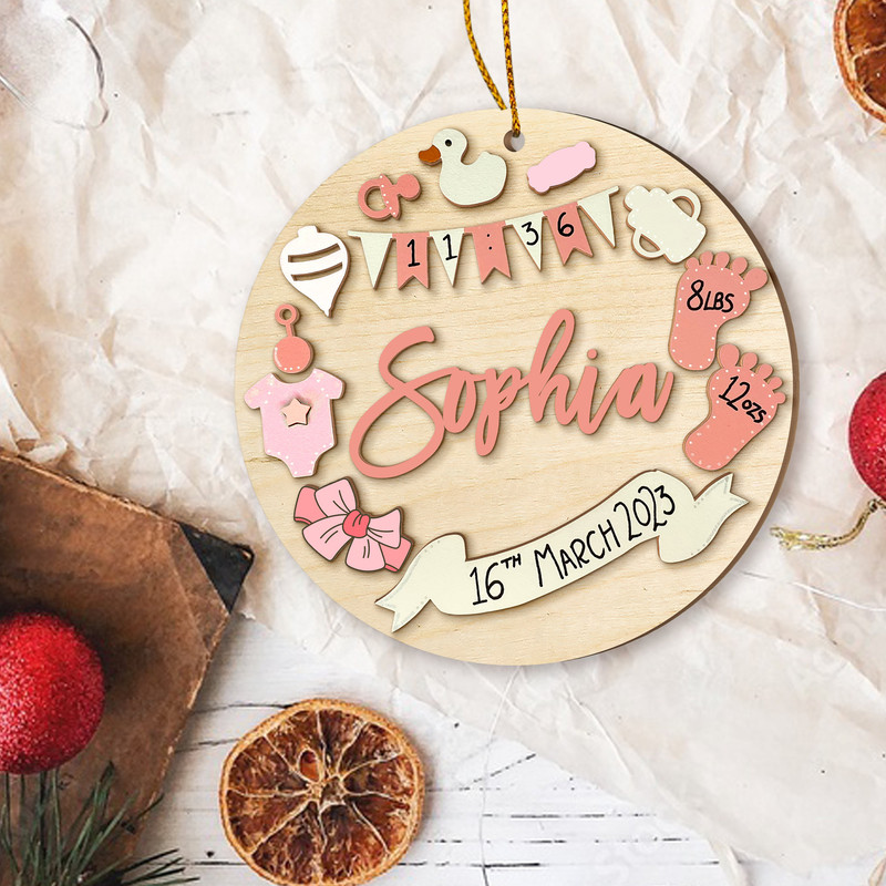 Wooden Personalized Baby Birth Stat Ornament, Baby's First Christmas Ornament, Wood Baby Keepsake, Baby Shower Gift, Newborn Baby Gift - 8.jpg