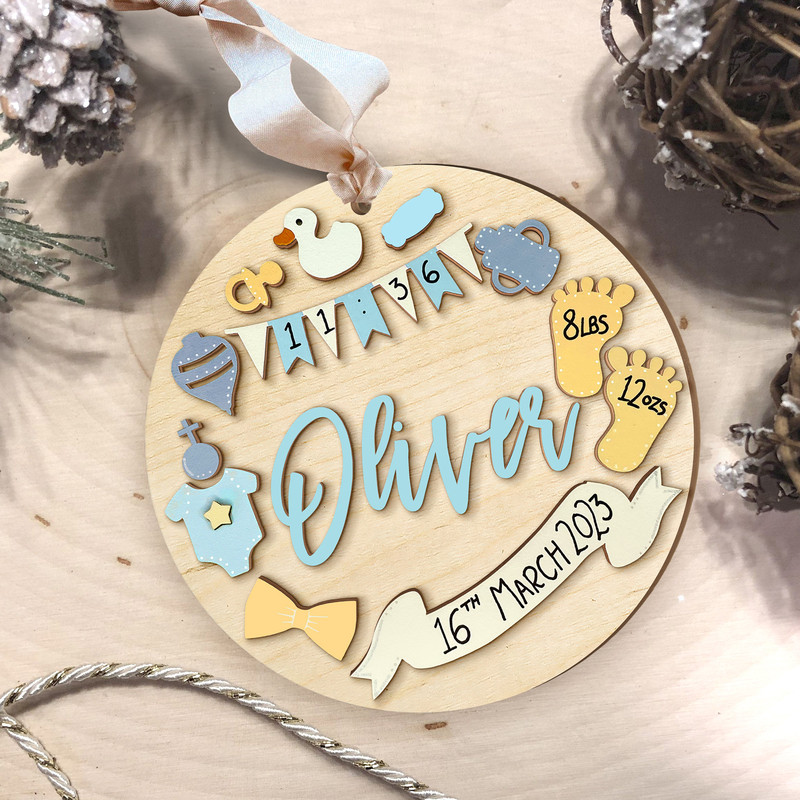 Wooden Personalized Baby Birth Stat Ornament, Baby's First Christmas Ornament, Wood Baby Keepsake, Baby Shower Gift, Newborn Baby Gift - 9.jpg