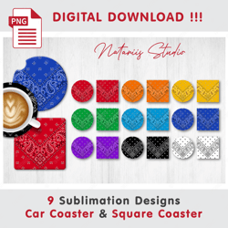9 Paisley Bandana Templates - Sublimation Waterslade Pattern - Car Coaster Design - Digital Download