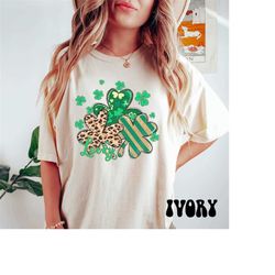 leopard shamrock shirt, comfort colors st patricks day shirt, shamrock shirt, leopard st patricks day shirt, lucky shirt