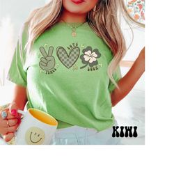 peace love luck shirt, comfort colors clover shamrock smile st. patrick's day shirt, cute st. patrick's day tee, st. pat